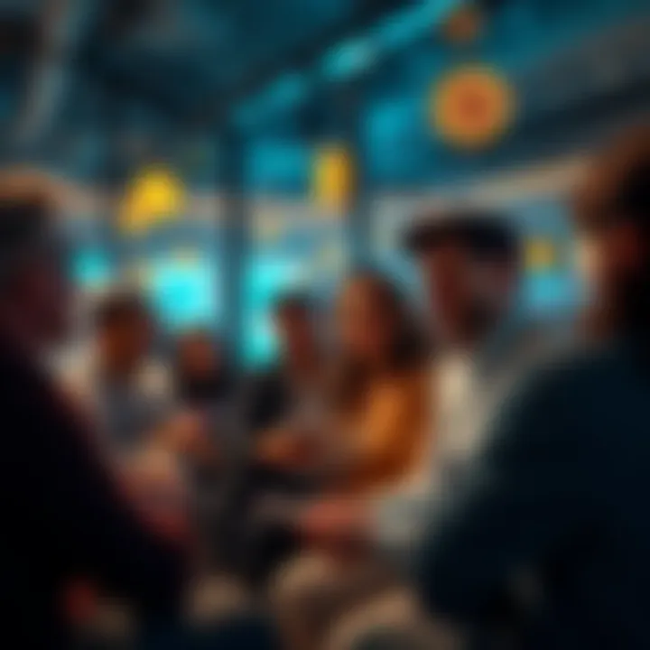 People discussing cryptocurrency A group of people sharing their thoughts and feelings about cryptocurrency in a casual setting