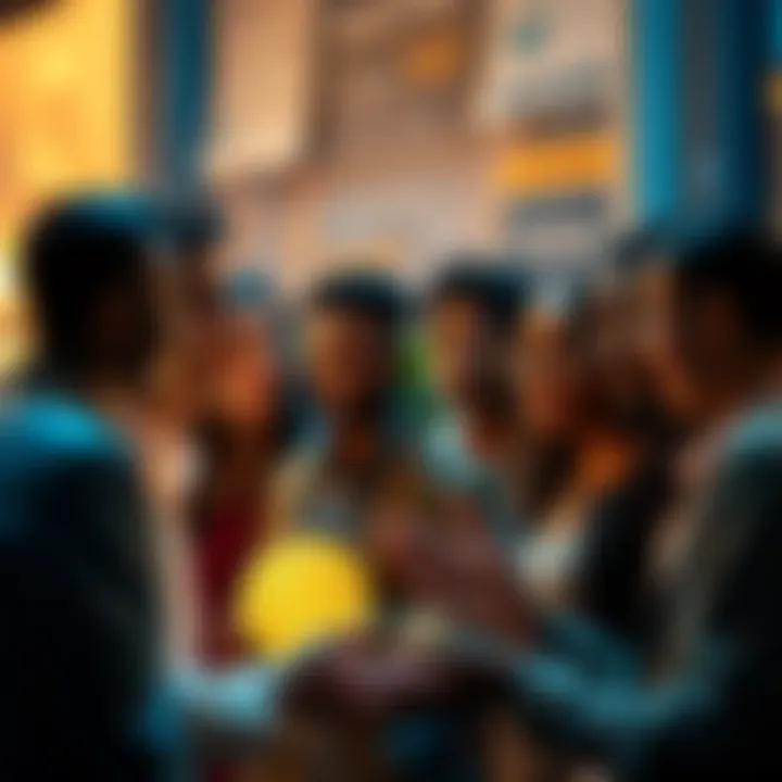 A group of diverse people engaged in a conversation about digital currency and Bitcoin, showing different emotions and perspectives.