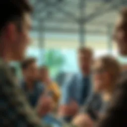 A group of individuals sharing their experiences about earning challenges, looking concerned and engaged in conversation.