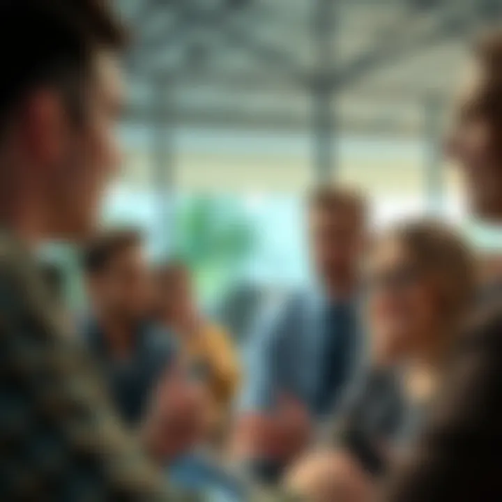 A group of individuals sharing their experiences about earning challenges, looking concerned and engaged in conversation.