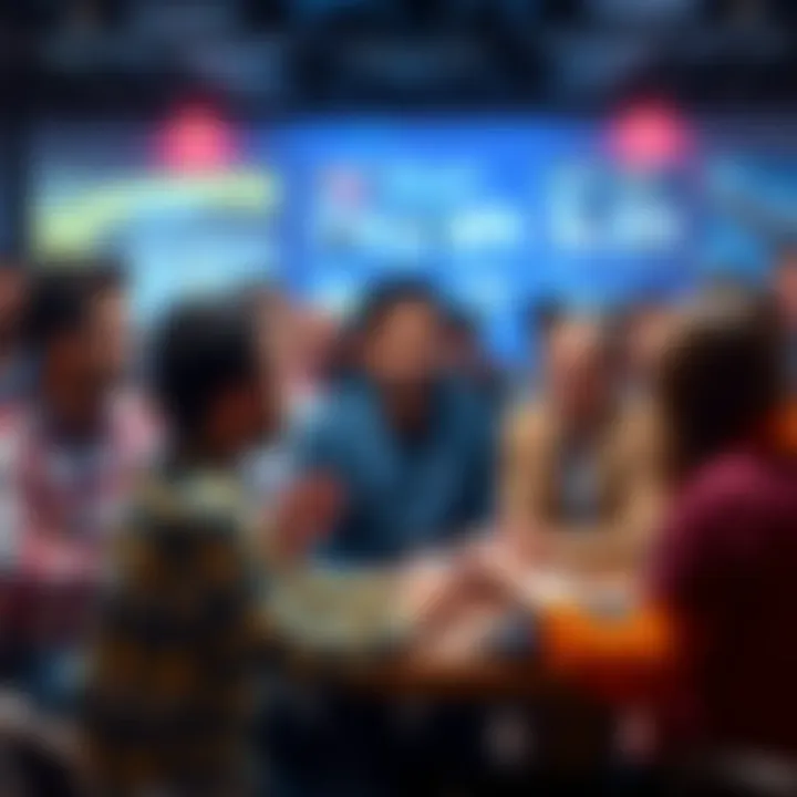 A group of diverse people engaged in a lively discussion about various topics in an online forum setting