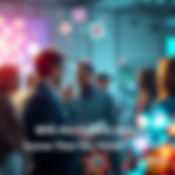 A group of people engaged in a lively discussion about upcoming changes in society and technology, with bright ideas represented visually.