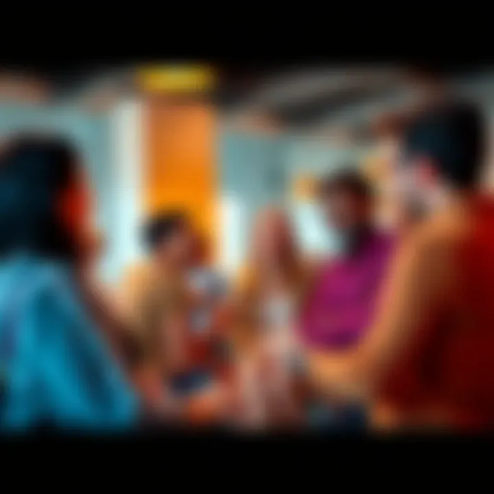 A diverse group of people engaged in a lively conversation, sharing thoughts and ideas in a bright setting.