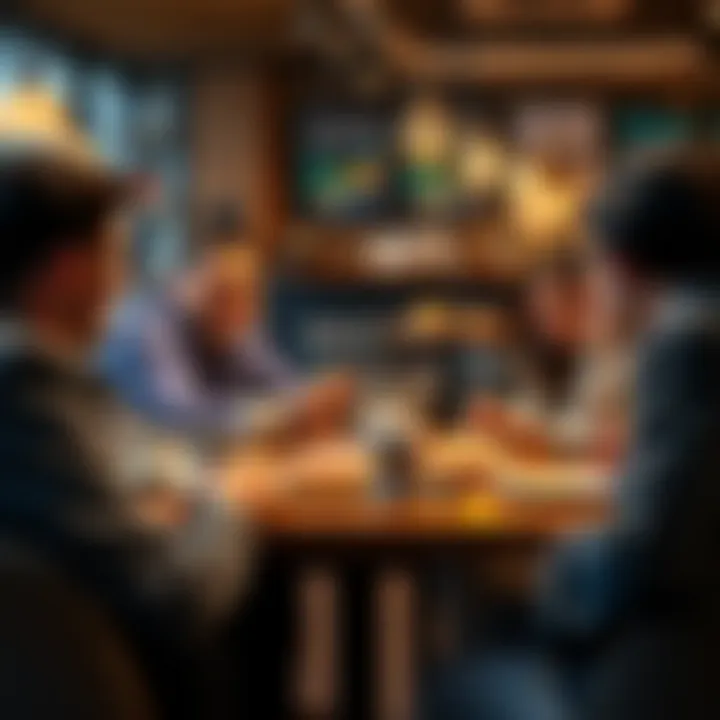 A group of people engaging in a lively discussion, with coffee and donuts on the table, sharing thoughts and opinions.