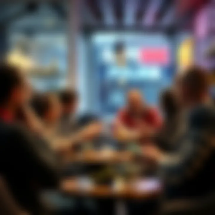 A group of people in a coffee shop engaged in a heated discussion about money supply and inflation effects on work hours.