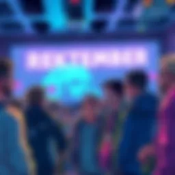 A group of people talking with mixed expressions, some excited and others skeptical about the Rektember event.