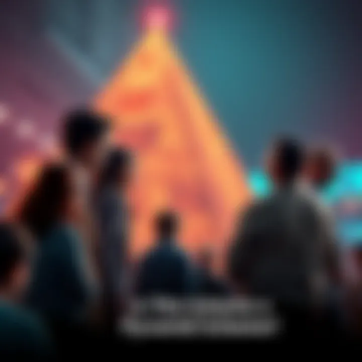 Group of people debating the characteristics of a scheme that some believe is a pyramid scheme