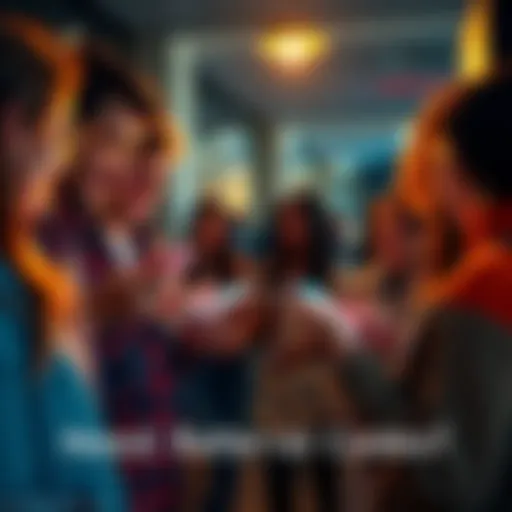 A group of people sharing referral codes on their smartphones in a casual setting