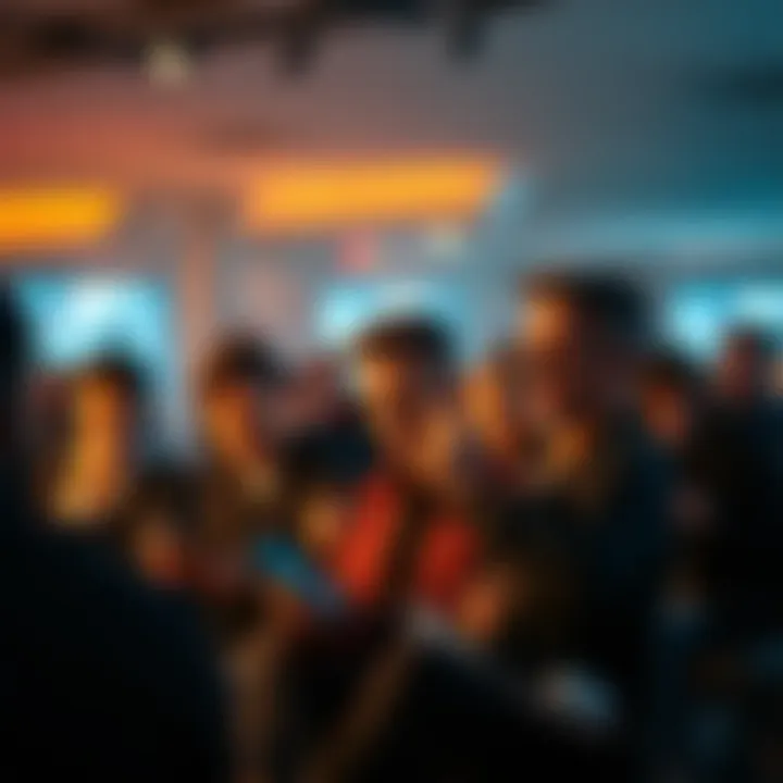 A group of people engaged in heated discussions on their devices, showing frustration over recent events on forums.