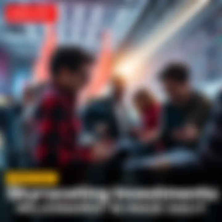 A group of people excitedly discussing investment opportunities and looking at financial charts