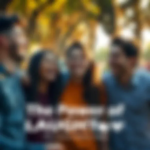 A group of friends sharing a joyful moment, laughing and enjoying each other's company outdoors.