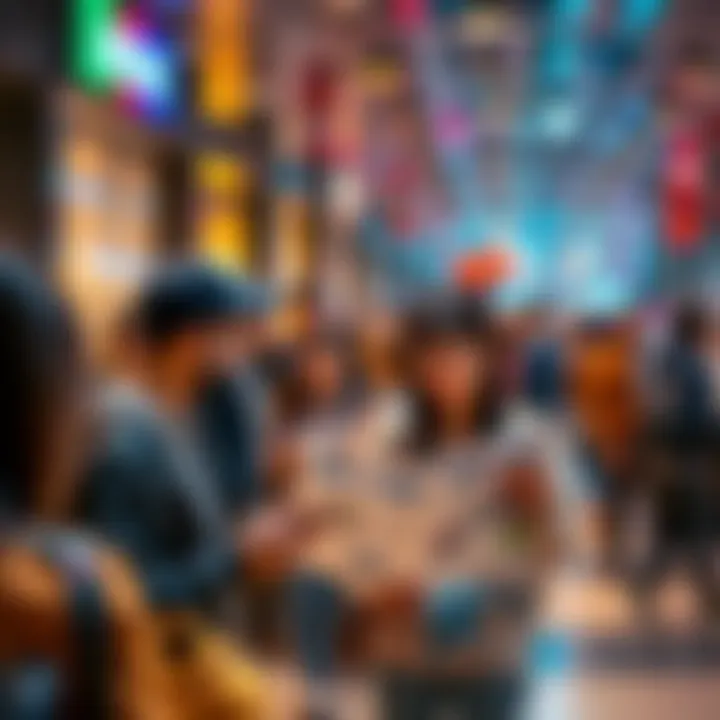 Group of people engaged in reading a news article in a public space