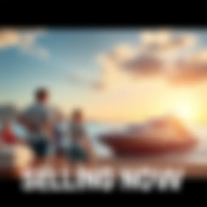 Group of people watching yachts from the beach while discussing selling assets, with humor in the air.