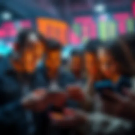 A group of people looking worried while checking Bitcoin prices on their phones, showing signs of panic due to market dips.