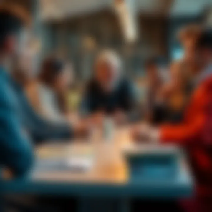 A group of people gathered around a table discussing various options and preferences with smiles and gestures