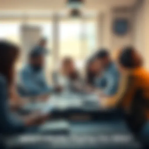 A group of people sitting at a table with bills and calculators, discussing financial responsibilities together.