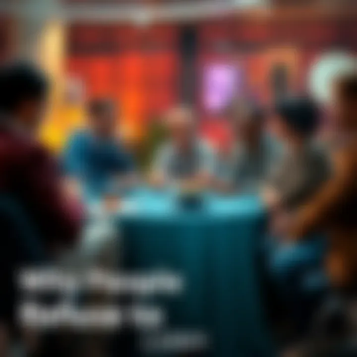 A group of people sitting around a table, some listening intently while others appear disinterested, illustrating the dynamics of communication.