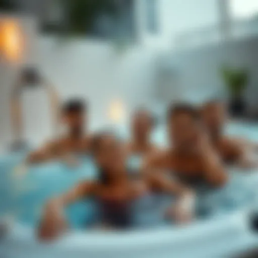 Group of people relaxing in a jacuzzi, showcasing smiles and serenity
