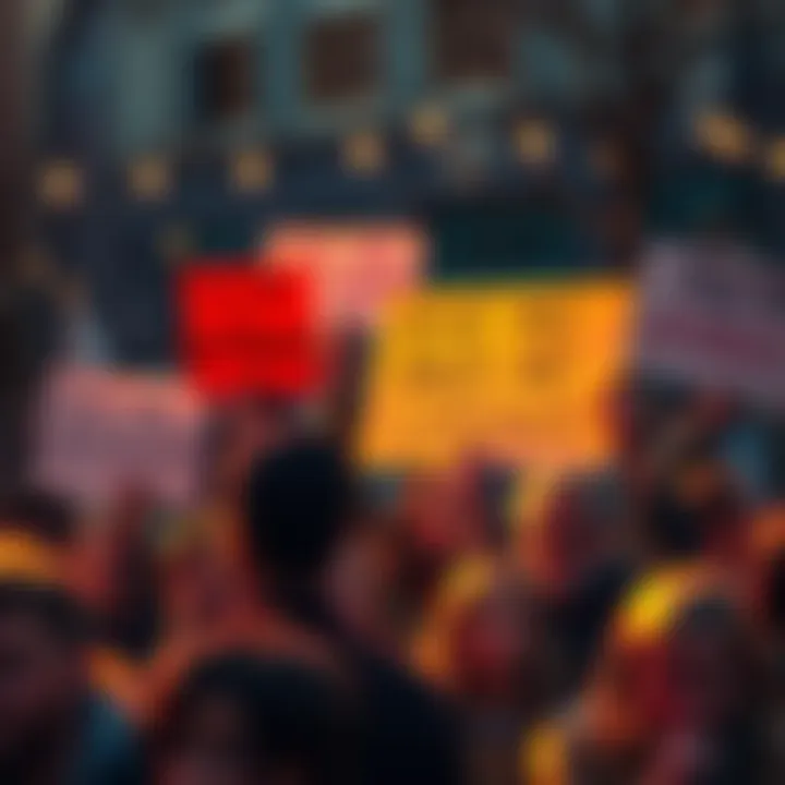 People rally for Uptober A diverse group of people holding signs demanding the return of Uptober spirit, expressing their frustration and desire for change.