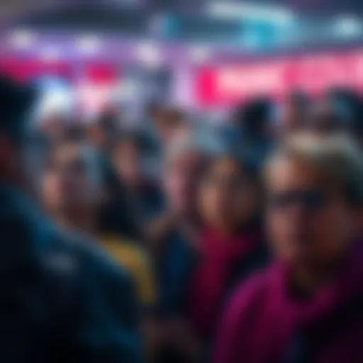 A diverse group of people looking anxious and concerned in a crowded space, reflecting societal panic.