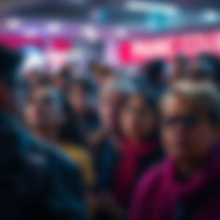 A diverse group of people looking anxious and concerned in a crowded space, reflecting societal panic.