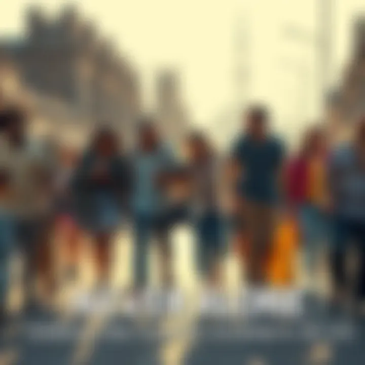 A diverse group of people walking together, supporting each other, and enjoying their shared experiences in life.