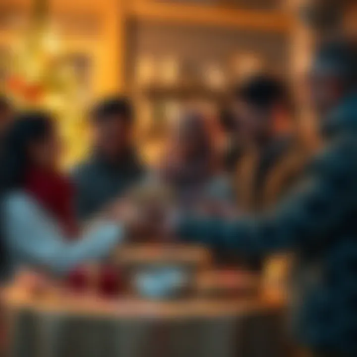 Group of people exchanging gifts and ideas with excitement