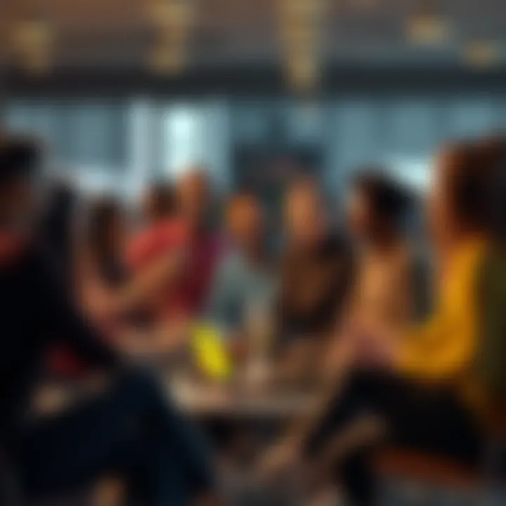 People Sharing Stories A group of diverse people sitting in a circle, sharing stories and laughing together, showcasing connection and community.