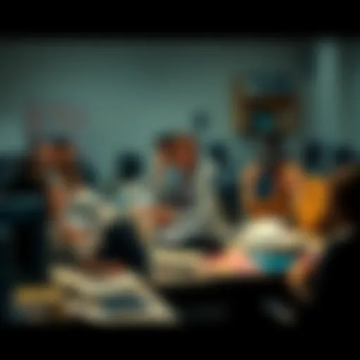 A group of frustrated people sitting at desks cluttered with papers, looking at their computers, waiting for tax forms from Kraken.