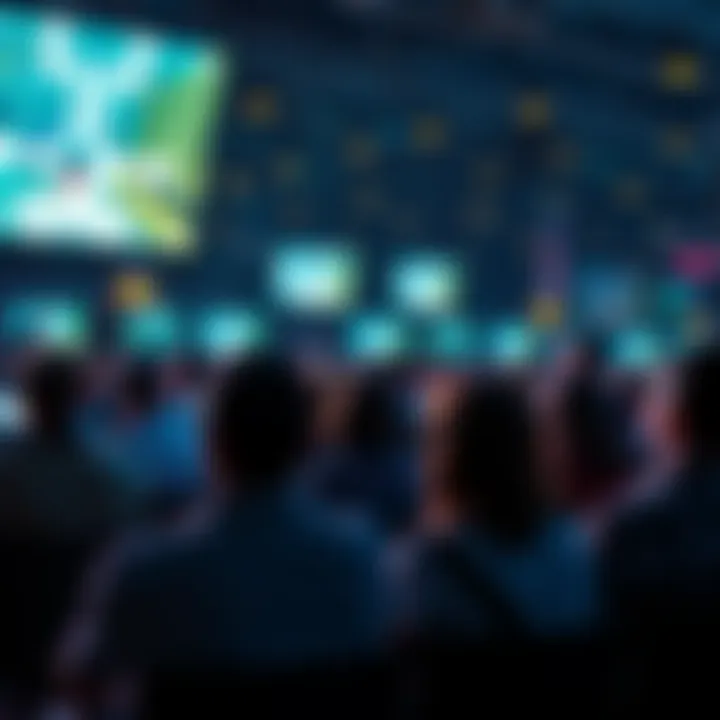 Group of people sitting together watching advertisements on screens to earn tokens for participating in an auction