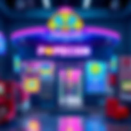 A vibrant digital storefront showcasing PepecoinHub with colorful gaming elements and community engagement activities