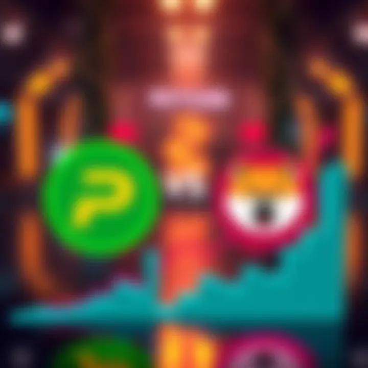 A graphic comparing the market caps of Pepecoin and Dogecoin, featuring their logos and a rising chart