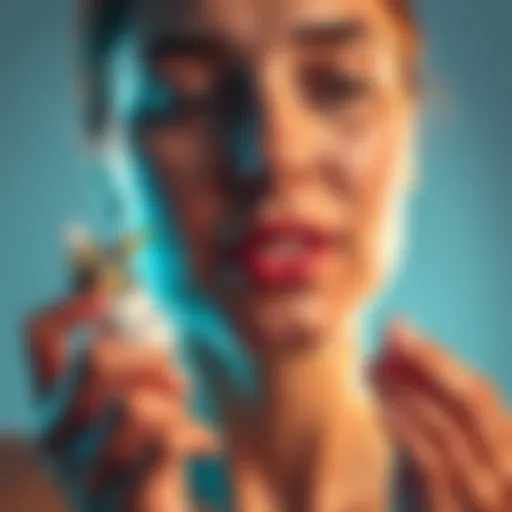A person applying Ghkcu copper peptide serum to their face, showcasing both enjoyment and caution in their skincare routine.