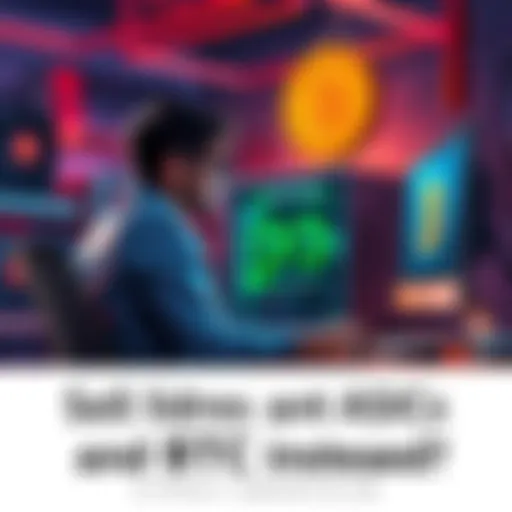 Individual sitting at a desk looking at ASIC mining equipment while thinking about selling them to buy Bitcoin