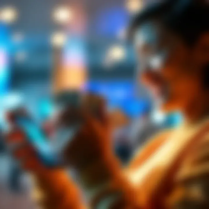 A happy person counting cash rewards from a money app, with a smartphone showing the app interface in the background.