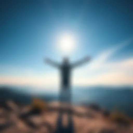 Individual standing with arms open wide in a scenic view, symbolizing acceptance of change and new beginnings.