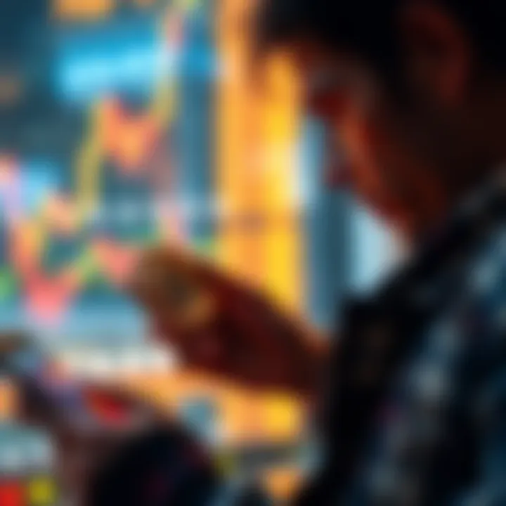 Individual looking at Bitcoin on their smartphone with mixed emotions during market fluctuations