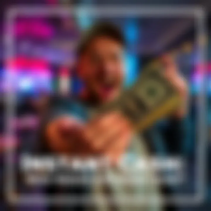 A person with their hand out, showing cash with excitement, symbolizing quick access to money.