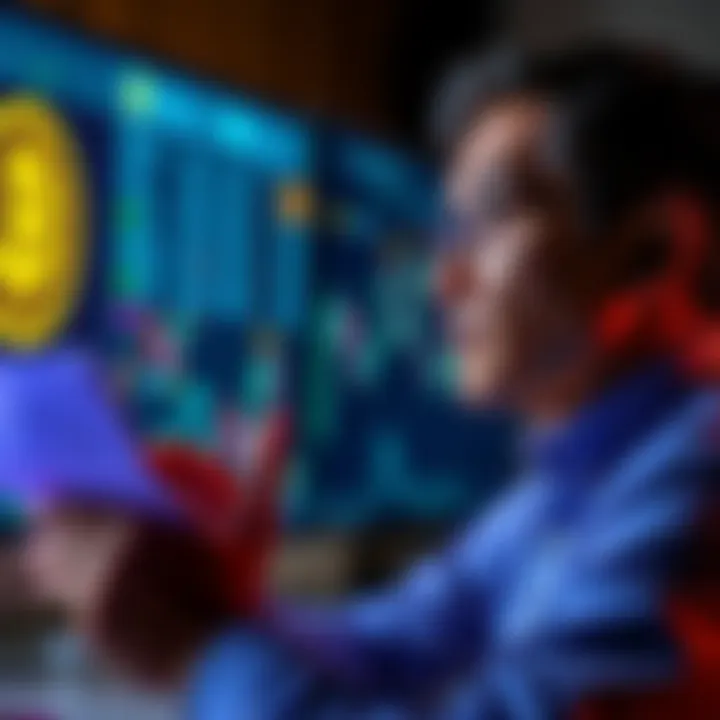 Person considering a loan for Bitcoin investment A thoughtful person looking at financial documents with Bitcoin symbols on a screen, weighing options for a loan investment.