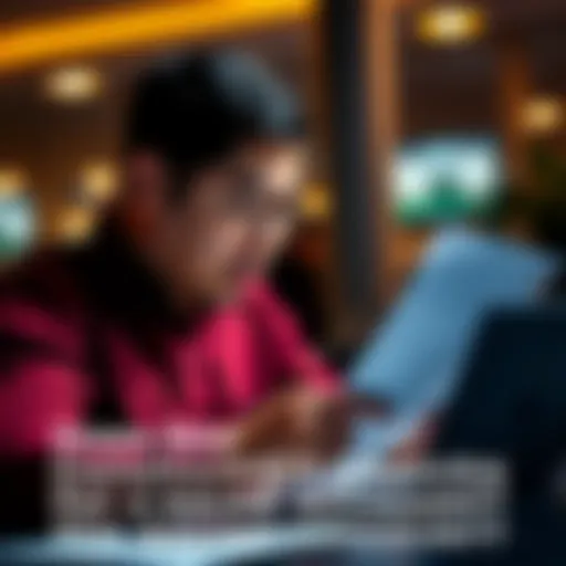 A person examining bank documents with a laptop open, considering opening a savings account