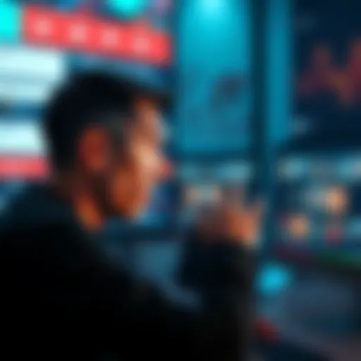 A person examining a computer screen displaying unusual predictions and comments, appearing puzzled and curious about the content.