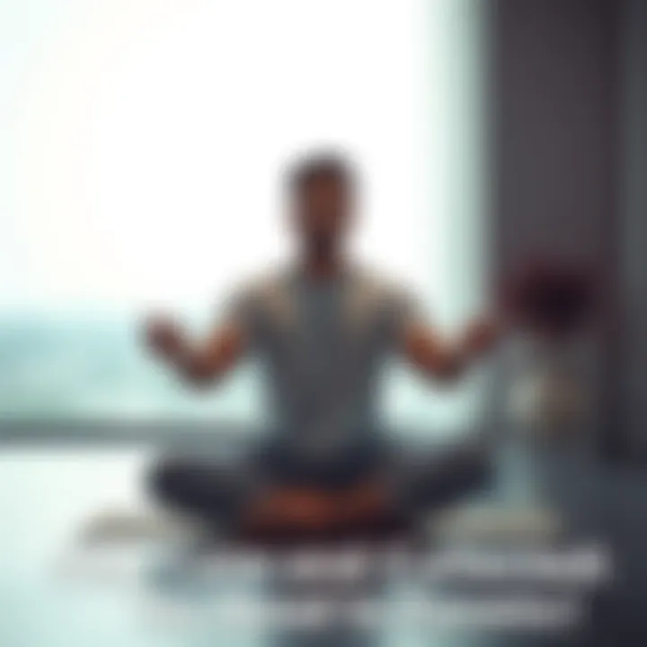 Individual sitting cross-legged in a peaceful environment, practicing deep breathing to stay calm during stress