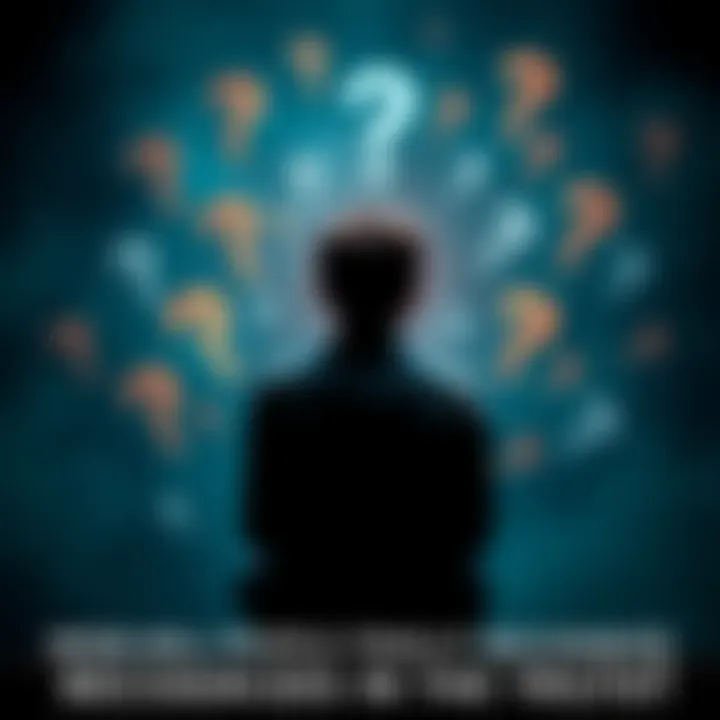 A person sitting alone, deep in thought, surrounded by question marks, symbolizing the struggle to recognize the truth.