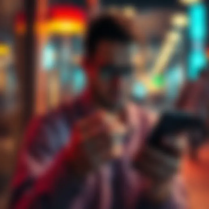 A person holding a smartphone and looking frustrated while trying to report survey problems