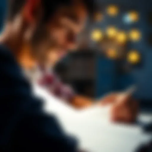 A person writing down their goals for 2026 in a notebook, looking inspired and focused