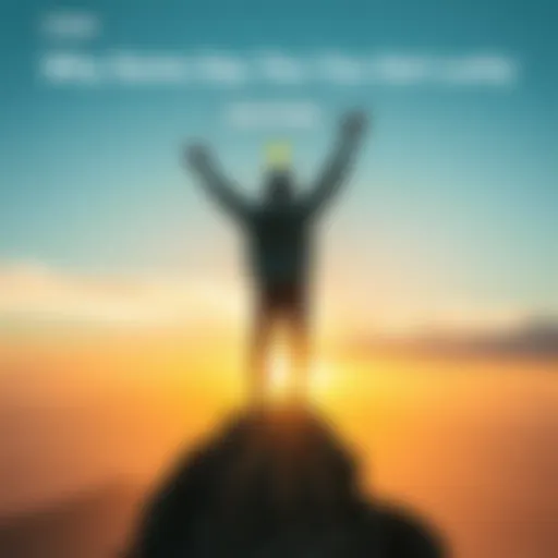 A person standing on a mountain peak with arms raised in victory, representing achievement and luck in life