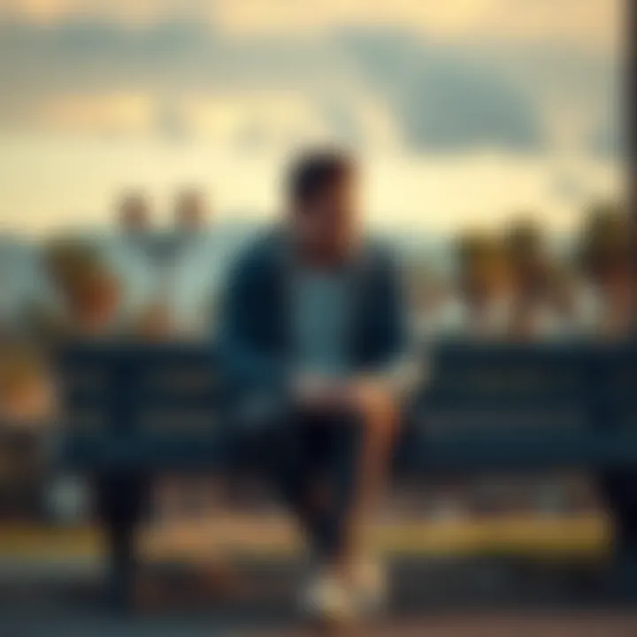 Frustrated person sitting on a bench, looking contemplative with a backdrop of nature, symbolizing a moment to regroup and reflect.