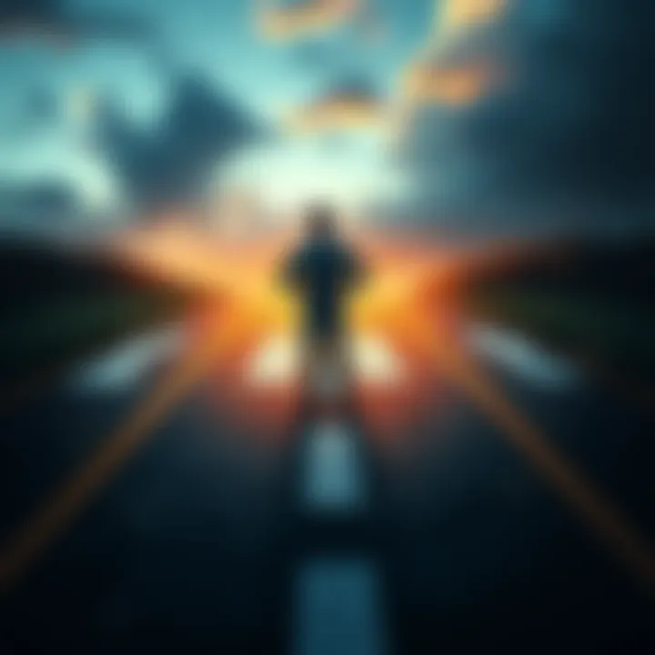 A person stands at a crossroads, looking uncertain while considering different paths, symbolizing the impact of advice on decision-making.
