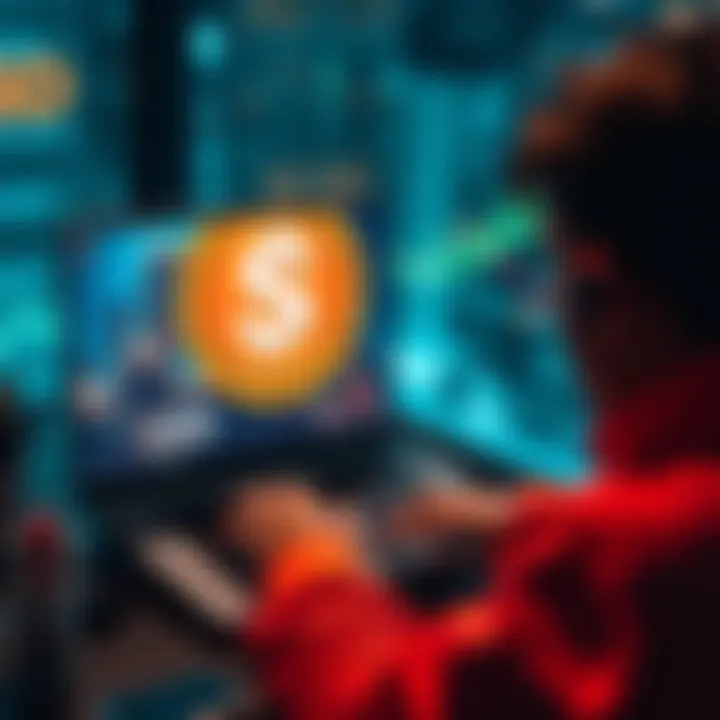 Individual engaged in online job tasks with USD Coin logo displayed on the laptop screen