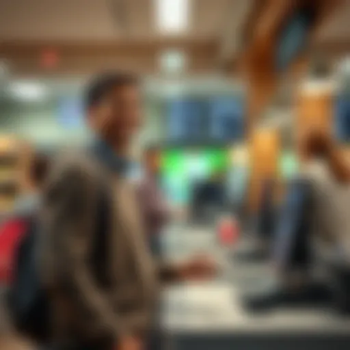 A person stands at a bank counter, smiling while withdrawing cash after losing a hardware wallet, ready to buy groceries.